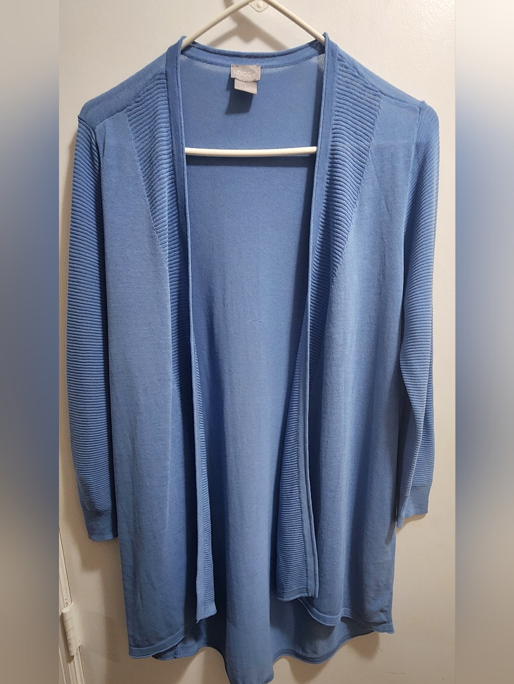 Chicos Blue Open Front Cardigan Size 1 Lightweight Knit